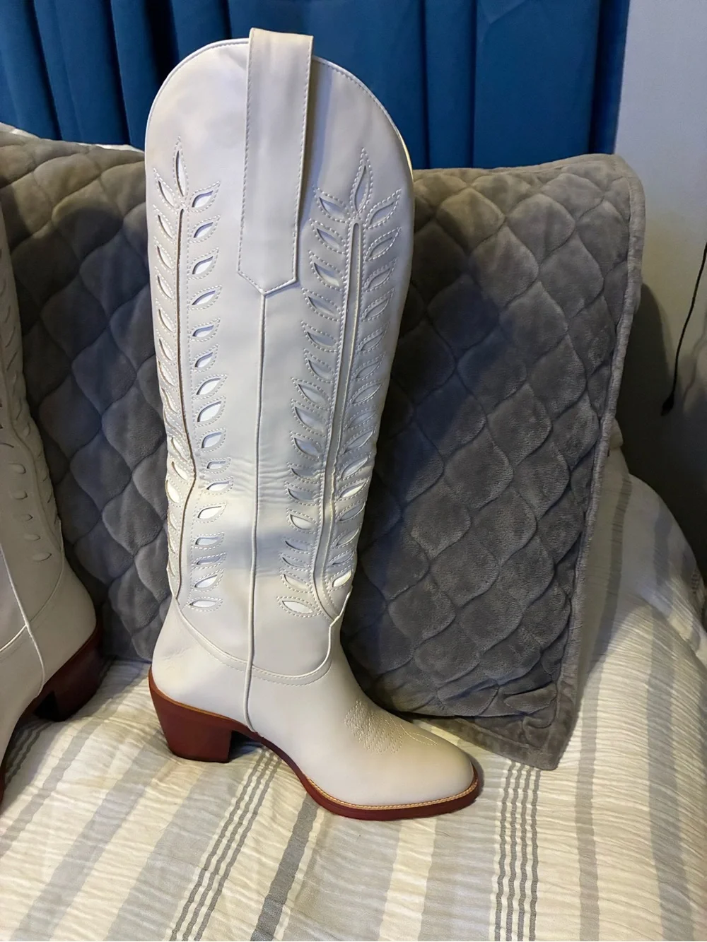 Women's Ivory Embroidered Tall Cowboy Boots